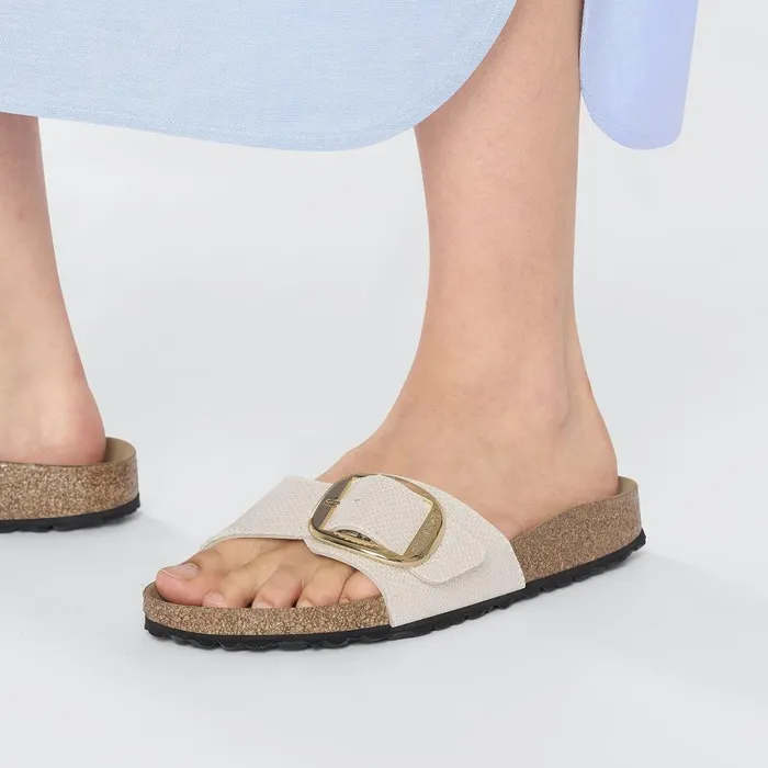 Women Birkenstock OneStrap Madrid Big Buckle Canvas Eggshell