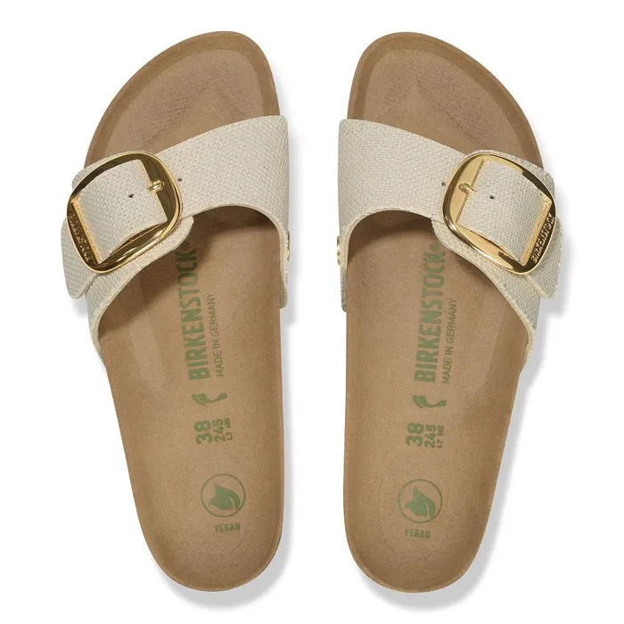 Women Birkenstock OneStrap Madrid Big Buckle Canvas Eggshell