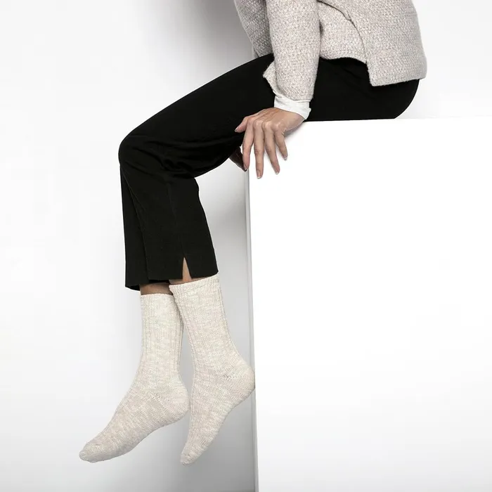 Women Birkenstock Socks Cotton Slub Beigewhite