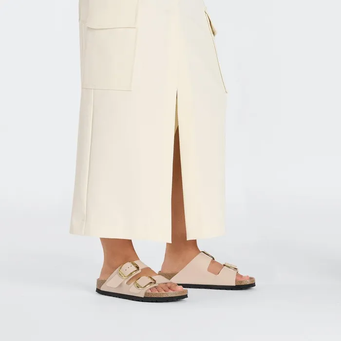 Women Birkenstock TwoStrap Arizona Big Buckle High Shine New Beige