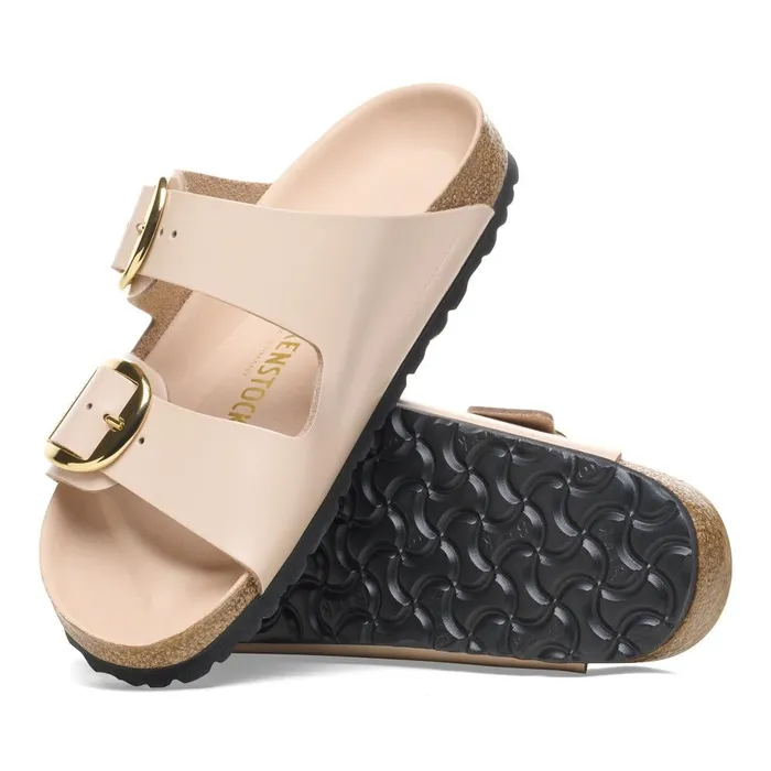 Women Birkenstock TwoStrap Arizona Big Buckle High Shine New Beige