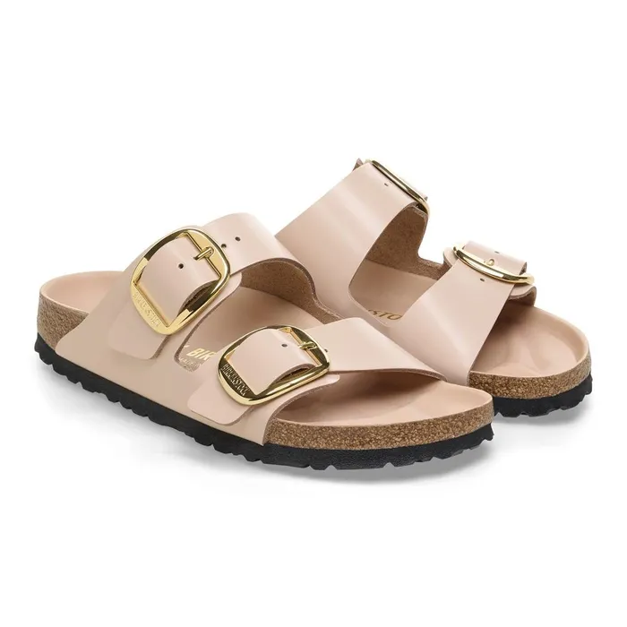 Women Birkenstock TwoStrap Arizona Big Buckle High Shine New Beige