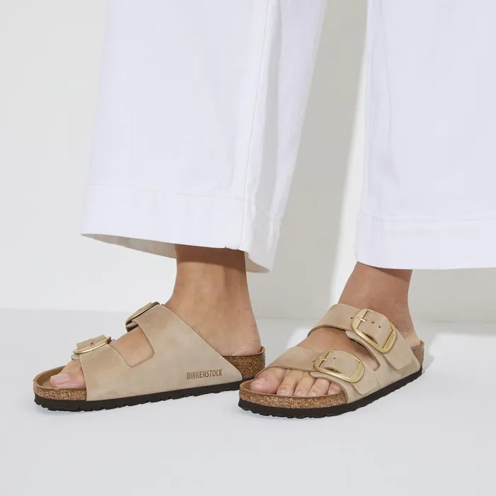 Women Birkenstock TwoStrap Arizona Big Buckle Sandcastle