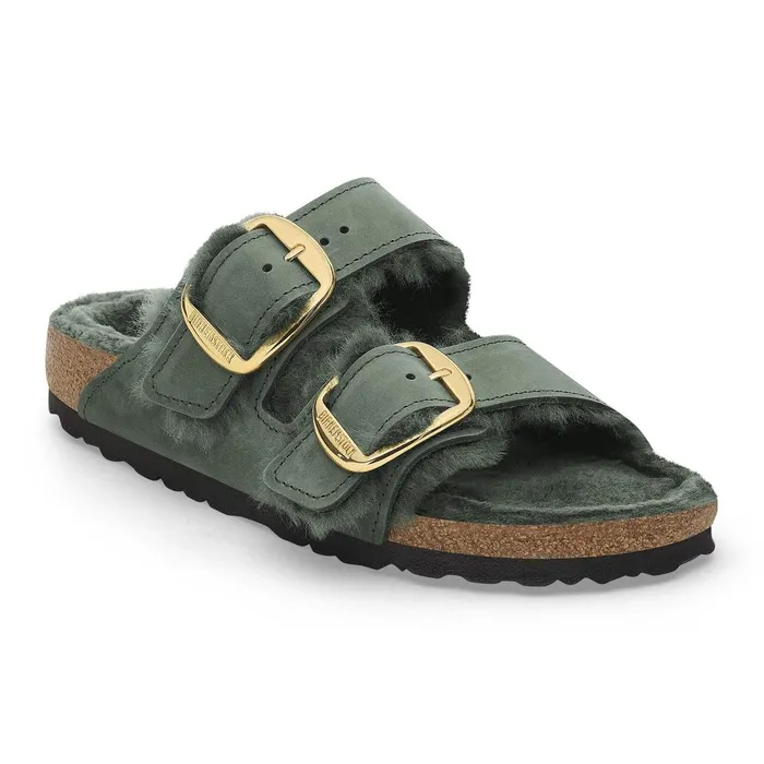 Women Birkenstock TwoStrap Arizona Big Buckle Shearling Thyme