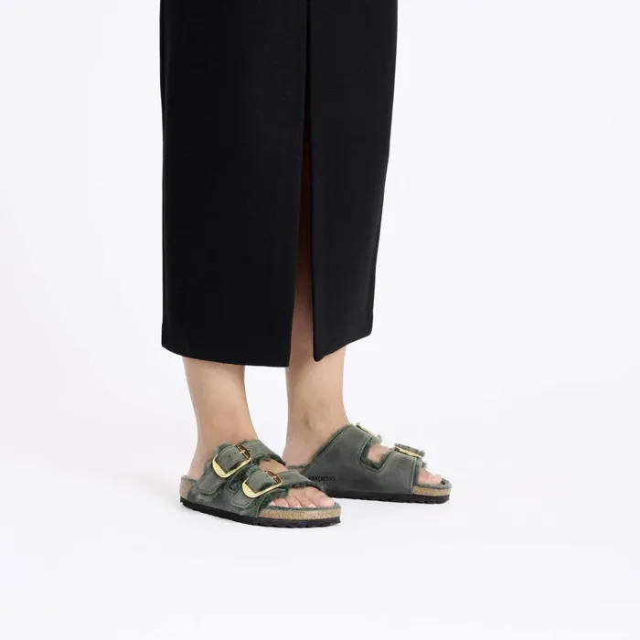 Women Birkenstock TwoStrap Arizona Big Buckle Shearling Thyme
