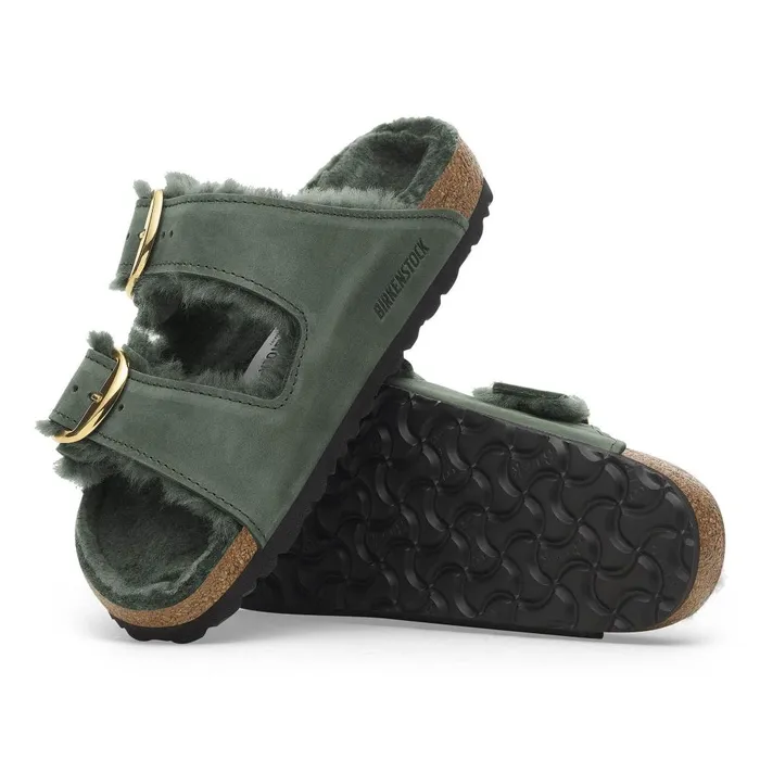 Women Birkenstock TwoStrap Arizona Big Buckle Shearling Thyme