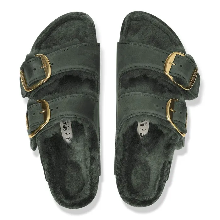 Women Birkenstock TwoStrap Arizona Big Buckle Shearling Thyme