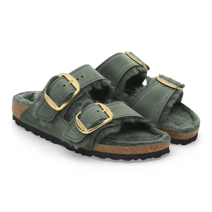 Women Birkenstock TwoStrap Arizona Big Buckle Shearling Thyme