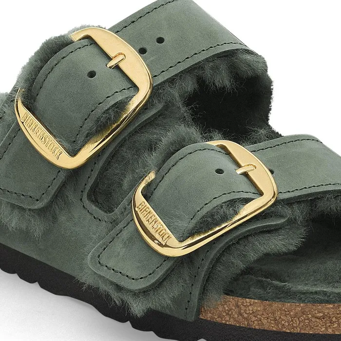 Women Birkenstock TwoStrap Arizona Big Buckle Shearling Thyme