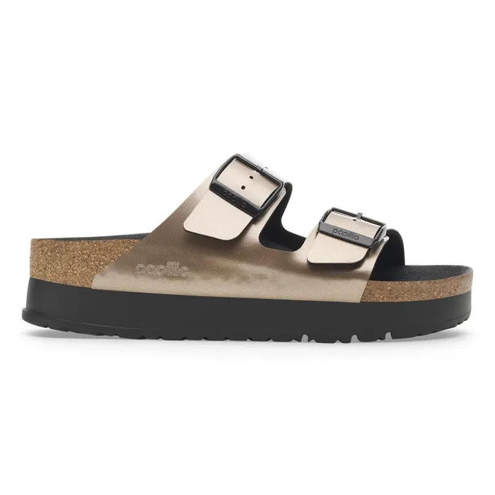Women Birkenstock TwoStrap Arizona Flex Platform Electric Metallic Taupe