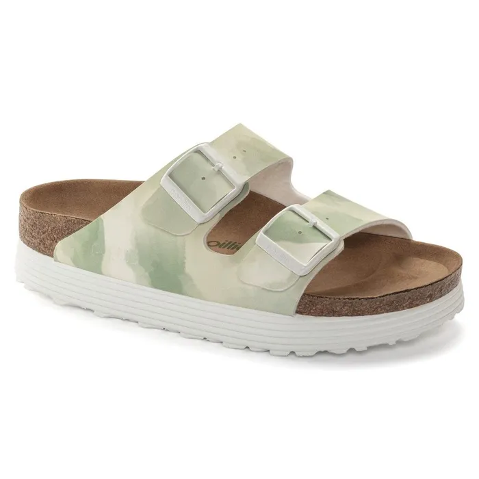 Women Birkenstock TwoStrap Arizona Platform Vegan Watercolor Khaki