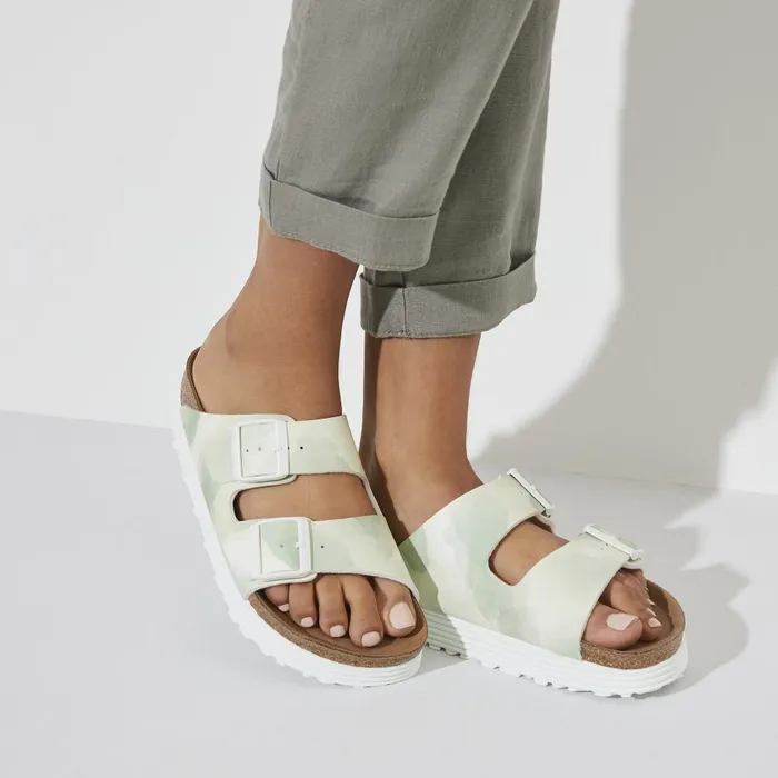Women Birkenstock TwoStrap Arizona Platform Vegan Watercolor Khaki