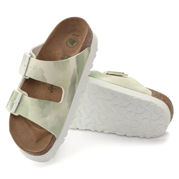 Women Birkenstock TwoStrap Arizona Platform Vegan Watercolor Khaki