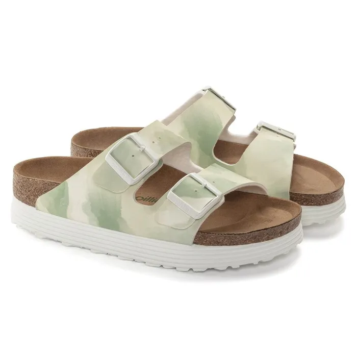 Women Birkenstock TwoStrap Arizona Platform Vegan Watercolor Khaki