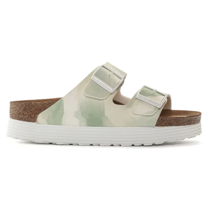 Women Birkenstock TwoStrap Arizona Platform Vegan Watercolor Khaki