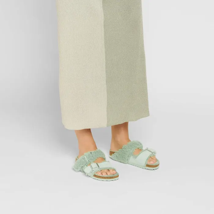 Women Birkenstock TwoStrap Arizona Teddy Split Matcha
