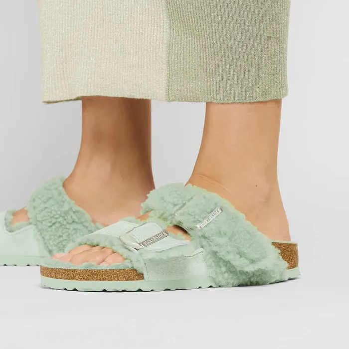 Women Birkenstock TwoStrap Arizona Teddy Split Matcha