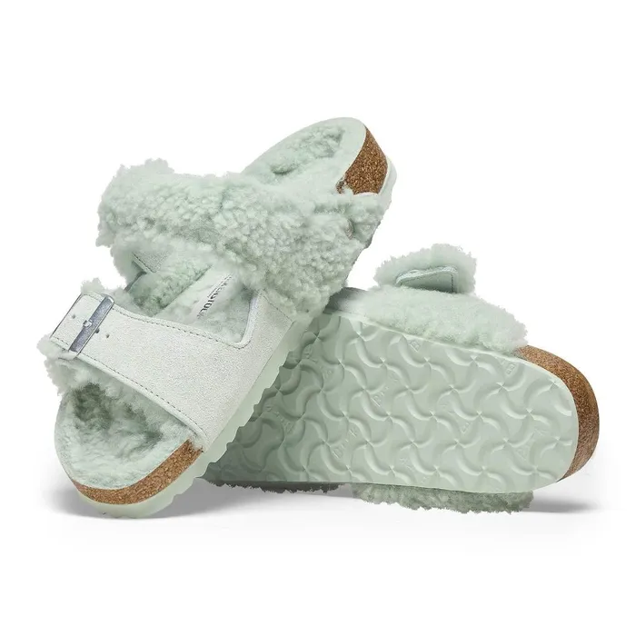 Women Birkenstock TwoStrap Arizona Teddy Split Matcha
