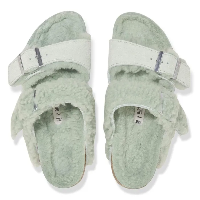 Women Birkenstock TwoStrap Arizona Teddy Split Matcha