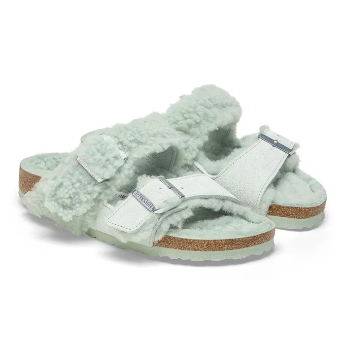 Women Birkenstock TwoStrap Arizona Teddy Split Matcha