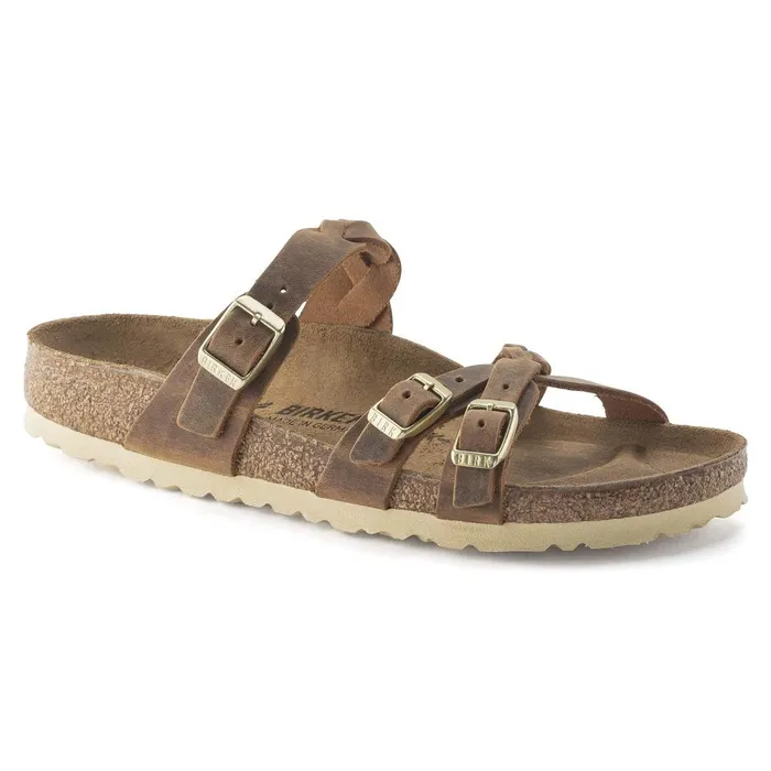 Women Birkenstock TwoStrap Franca Braided Cognac