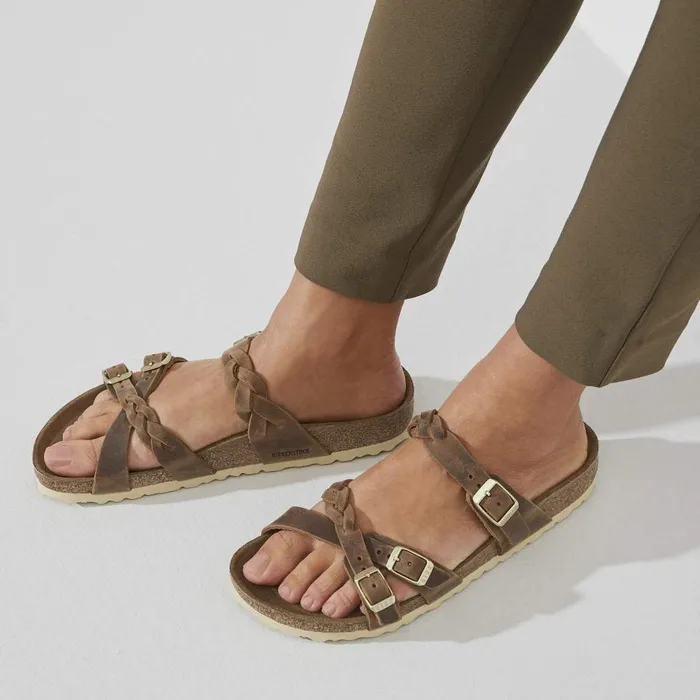 Women Birkenstock TwoStrap Franca Braided Cognac