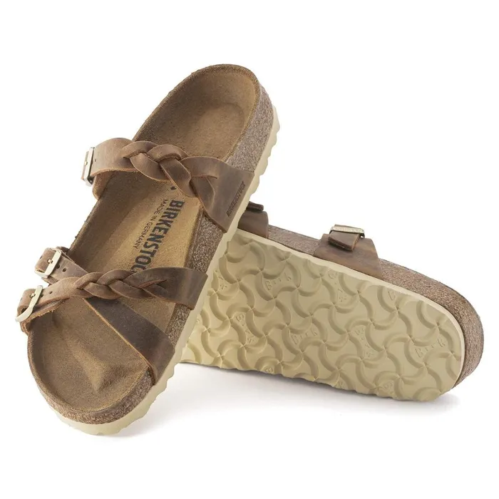 Women Birkenstock TwoStrap Franca Braided Cognac