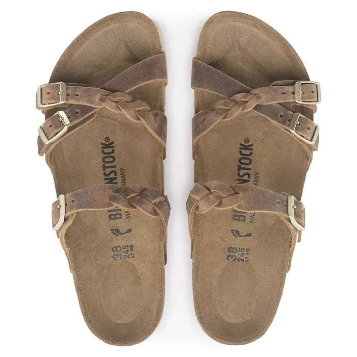 Women Birkenstock TwoStrap Franca Braided Cognac