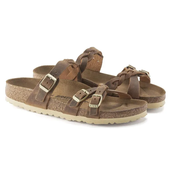 Women Birkenstock TwoStrap Franca Braided Cognac