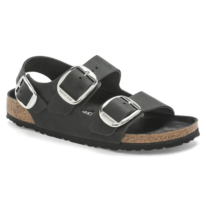 Women Birkenstock TwoStrap Milano Big Buckle Black