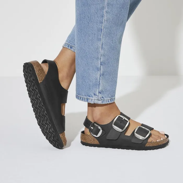 Women Birkenstock TwoStrap Milano Big Buckle Black