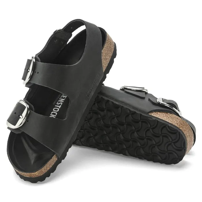 Women Birkenstock TwoStrap Milano Big Buckle Black