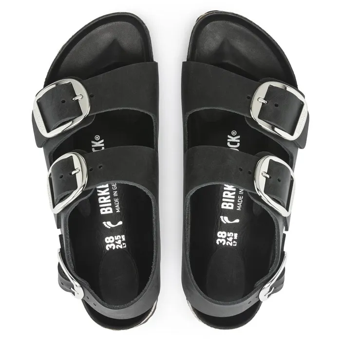 Women Birkenstock TwoStrap Milano Big Buckle Black