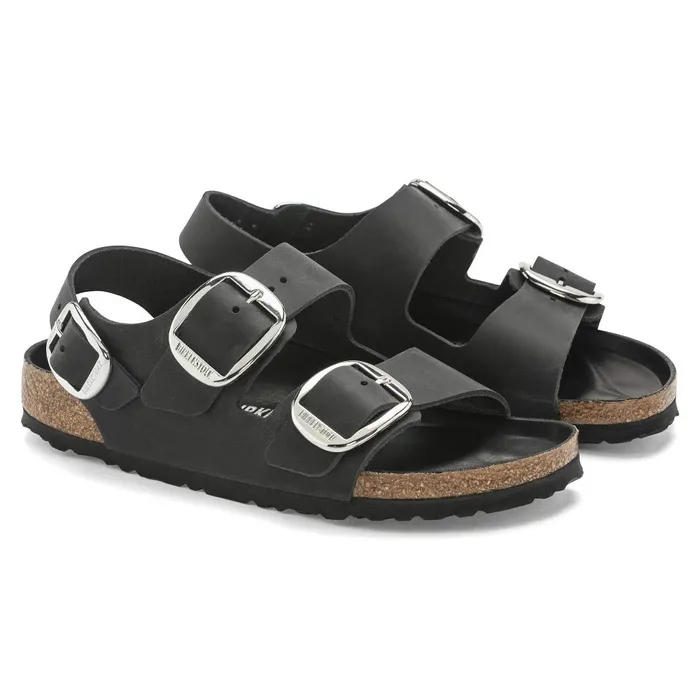 Women Birkenstock TwoStrap Milano Big Buckle Black