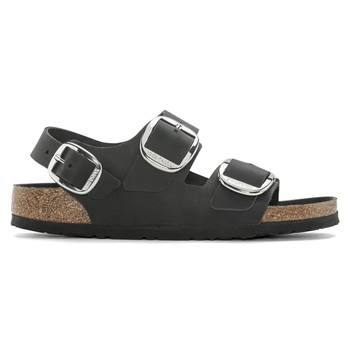 Women Birkenstock TwoStrap Milano Big Buckle Black