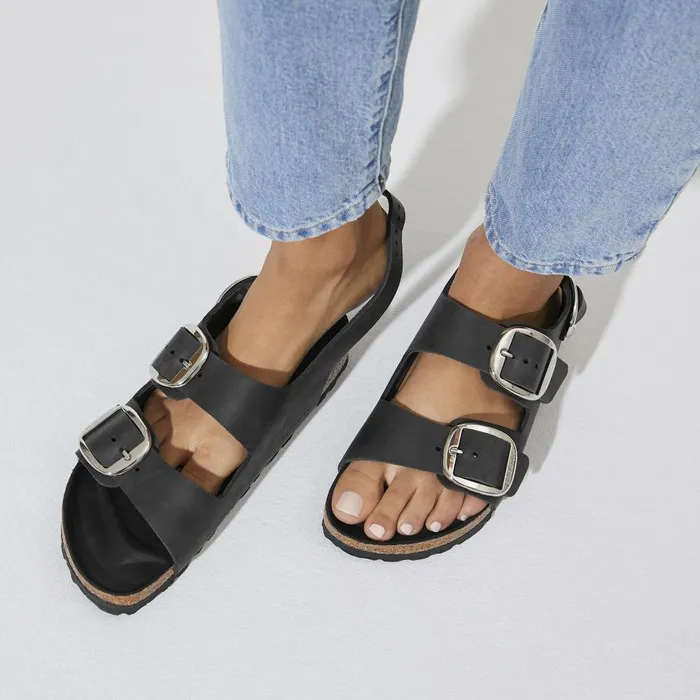 Women Birkenstock TwoStrap Milano Big Buckle Black
