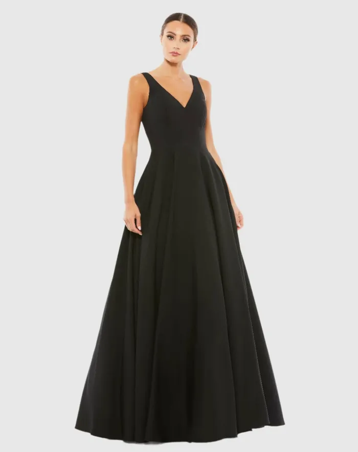 Women Black Classic Sleeveless ALine Gown with Pockets Black Best Sellers Mac Duggal