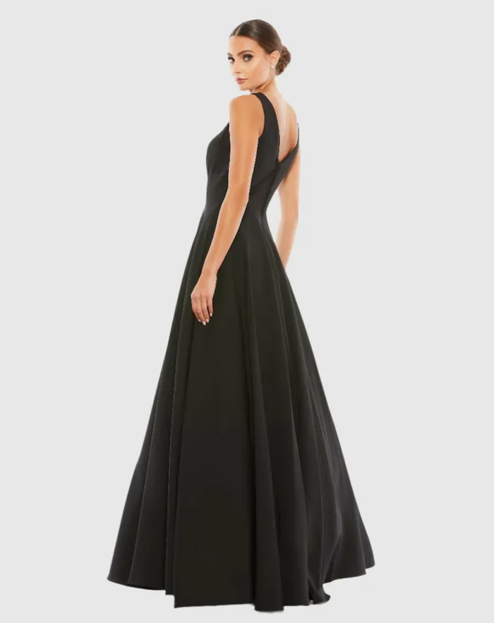 Women Black Classic Sleeveless ALine Gown with Pockets Black Best Sellers Mac Duggal