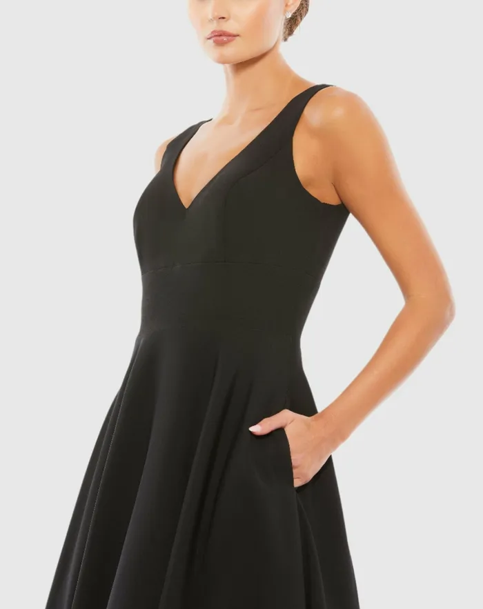 Women Black Classic Sleeveless ALine Gown with Pockets Black Best Sellers Mac Duggal