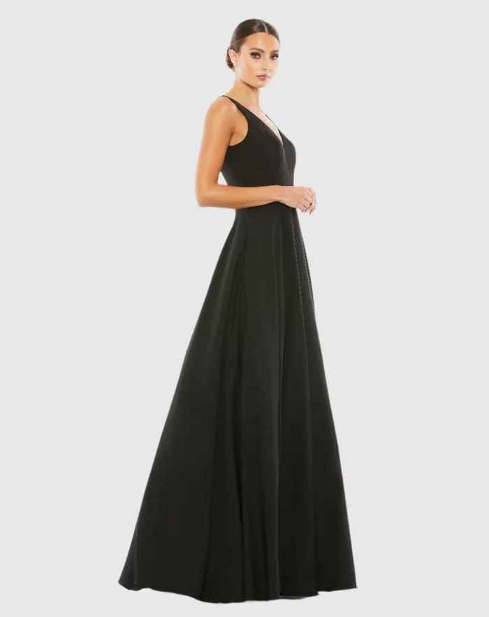 Women Black Classic Sleeveless ALine Gown with Pockets Black Best Sellers Mac Duggal