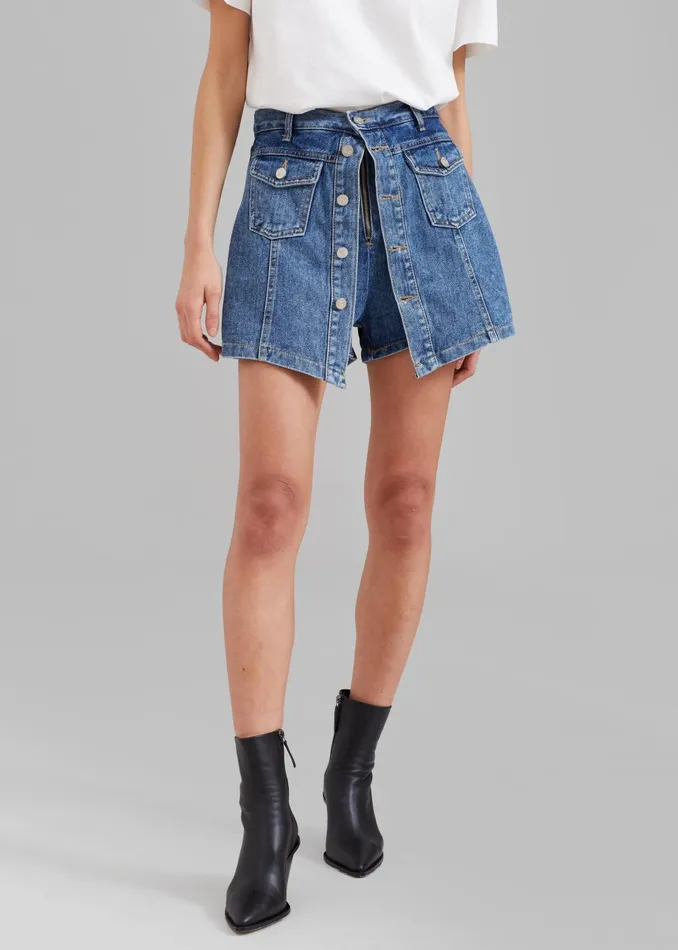 Women Blades Denim Skort 8211 Medium Wash The Frankie Shop Bottoms