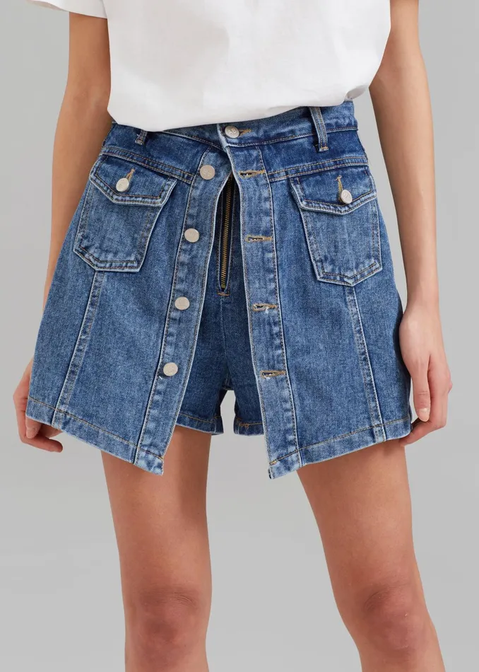 Women Blades Denim Skort 8211 Medium Wash The Frankie Shop Bottoms
