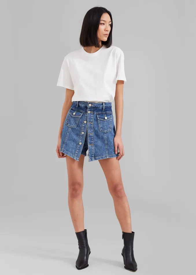 Women Blades Denim Skort 8211 Medium Wash The Frankie Shop Bottoms