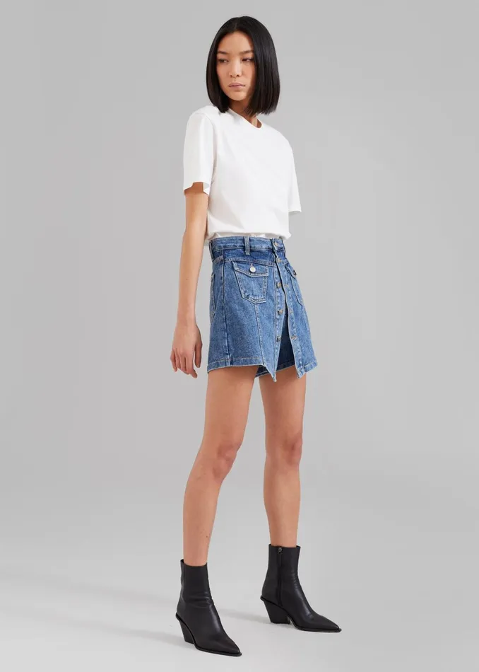 Women Blades Denim Skort 8211 Medium Wash The Frankie Shop Bottoms