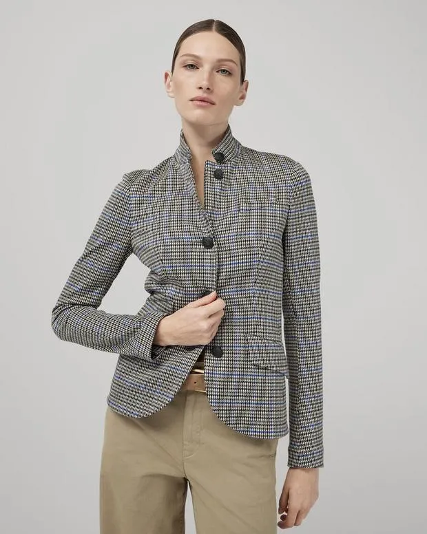 Women Blazers and Vests Rag and Bone Slade Cotton Plaid Blazer Blue Plaid
