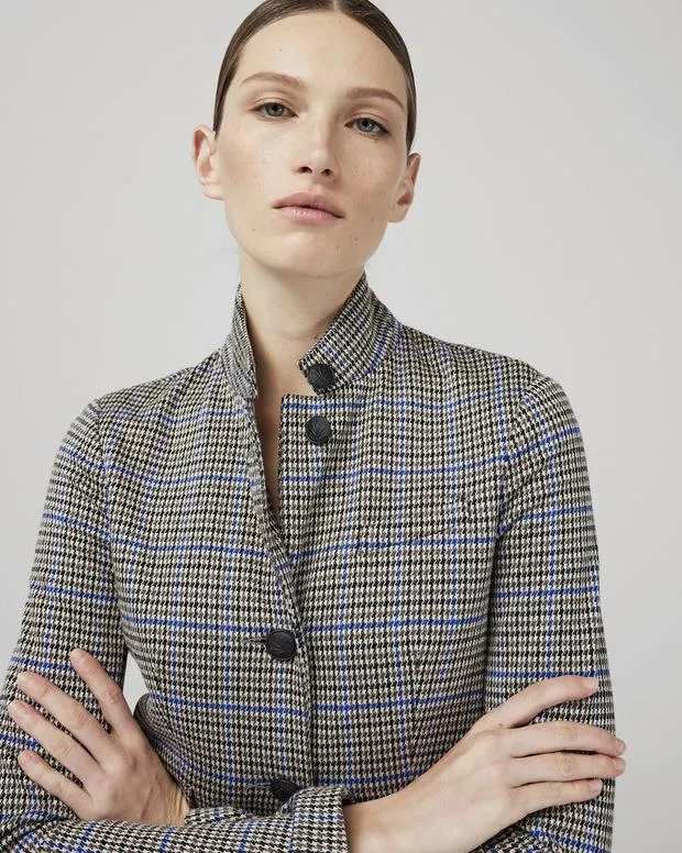 Women Blazers and Vests Rag and Bone Slade Cotton Plaid Blazer Blue Plaid