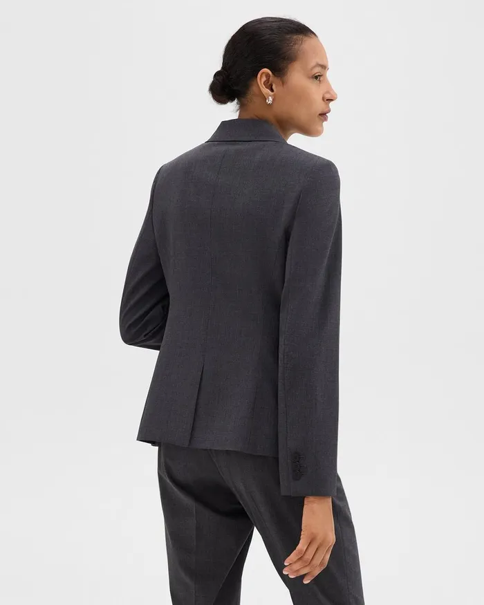Women Blazers Jackets Theory Carissa Blazer In Good Wool Charcoal Melange