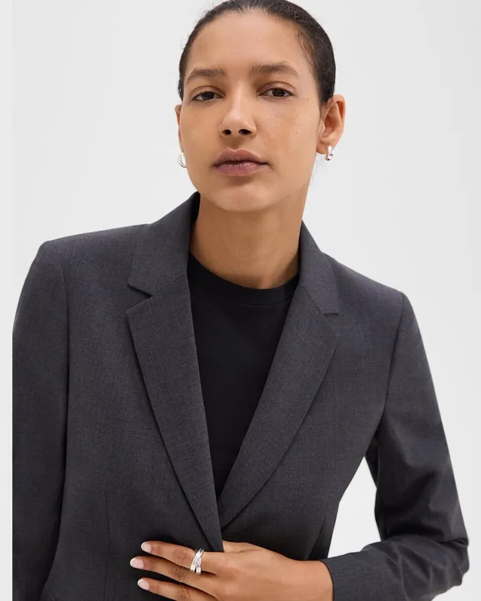 Women Blazers Jackets Theory Carissa Blazer In Good Wool Charcoal Melange