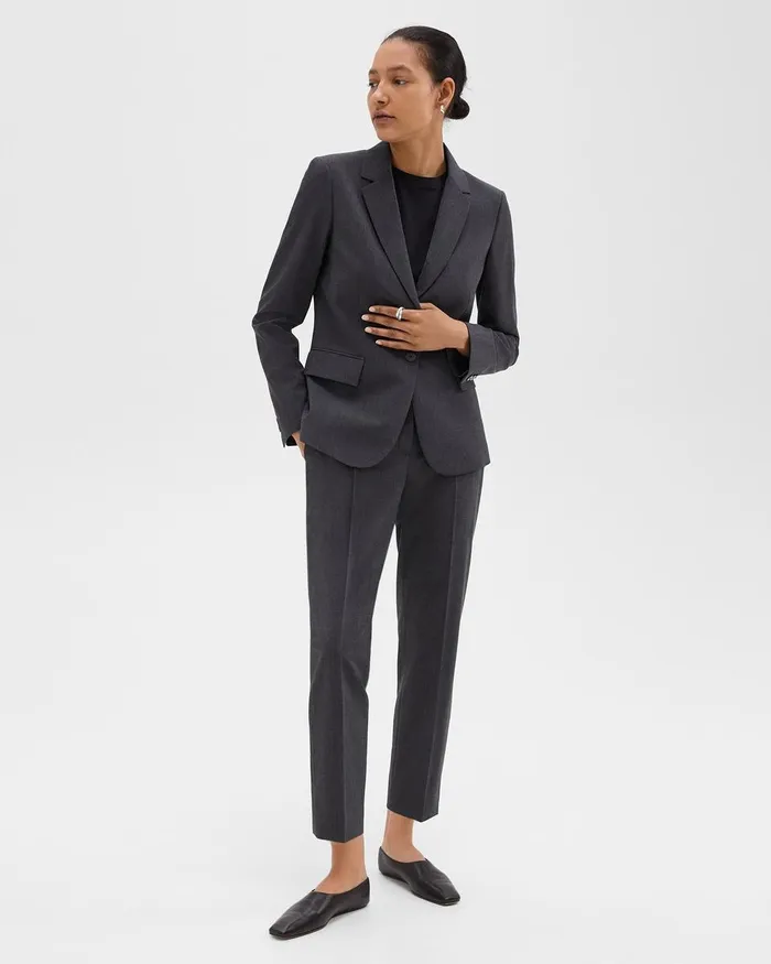 Women Blazers Jackets Theory Carissa Blazer In Good Wool Charcoal Melange