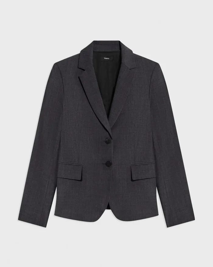 Women Blazers Jackets Theory Carissa Blazer In Good Wool Charcoal Melange